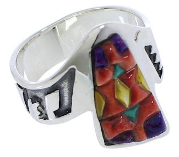 Genuine Sterling Silver And Multicolor Inlay Ring Size 9-1/2 EX40932